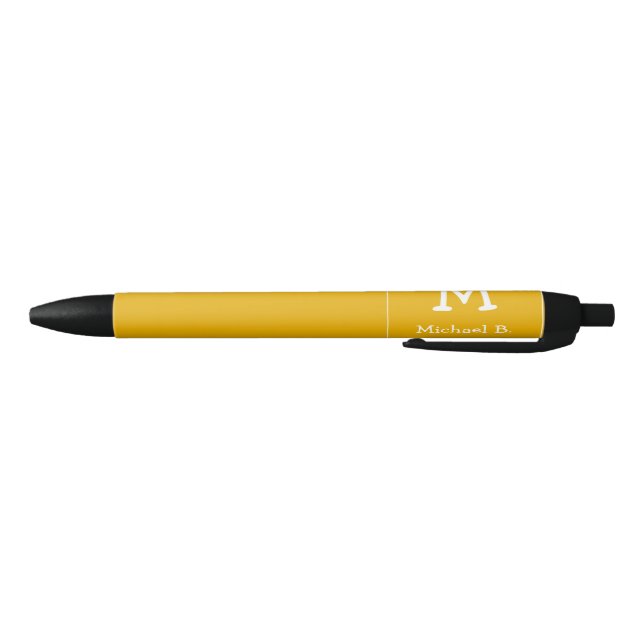 Stylo Noir Monogramme blanc et nom sur Honey Mustard Jaune (Bas)