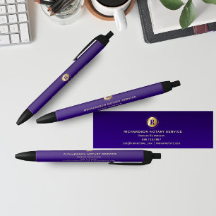 Stylo Noir Monogramme bleu foncé et or Promo d'affaires notai