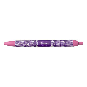 Stylo Noir Monogramme Cheval équitation mignonne fille viole