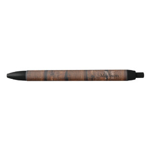 Stylo Noir Monogramme de bois ancien brun foncé rustique