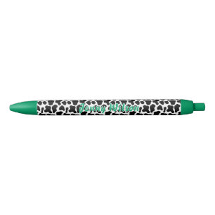 Stylo Noir Monogramme de nom de script à motif de vache noir