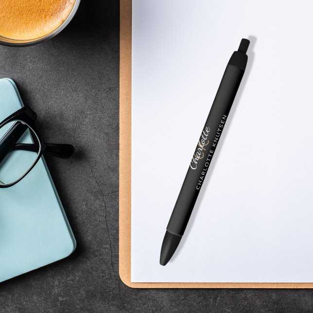Stylo Noir Monogramme de nom en noir et blanc (Créateur téléchargé)