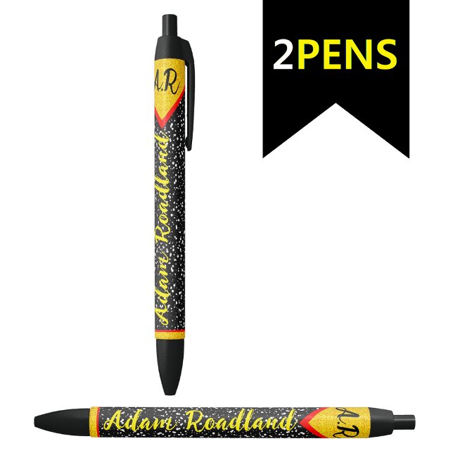 Stylo Noir Monogramme de nom initial personnalisé, Élégant (Fancy monogram name pen)