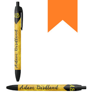 Stylo Noir Monogramme de nom personnalisé, Luxe doré
