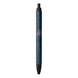 Stylo Noir Monogramme de script personnalisé Chic Blue Rose G