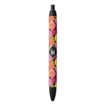 Monogramme de Zinnias d'été floral rétro