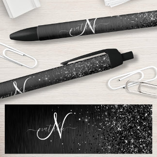 Stylo Noir Monogramme d'étincelle à Parties scintillant noire