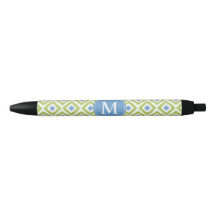 Stylo Noir Monogramme Diamants bleu et vert Motif Ikat