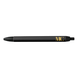 Stylo Noir Monogramme d'or noir Monogramme Élégant Moderne