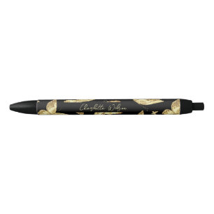 Stylo Noir Monogramme élégant de nom de script papillon or do