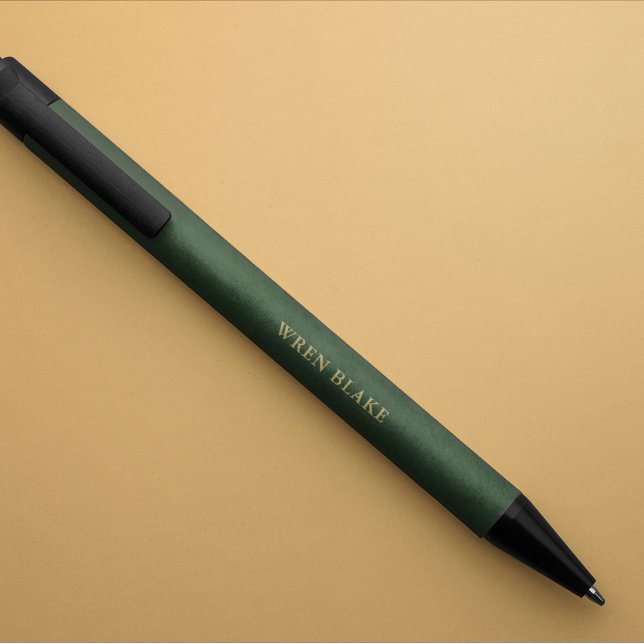 Stylo Noir Monogramme élégant de nom en vert foncé et or (Créateur téléchargé)