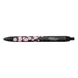 Stylo Noir Monogramme en marbre noir rose cerisier