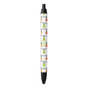 Stylo Noir Monogramme Joyeux feux de Noël Rouge Vert Blanc