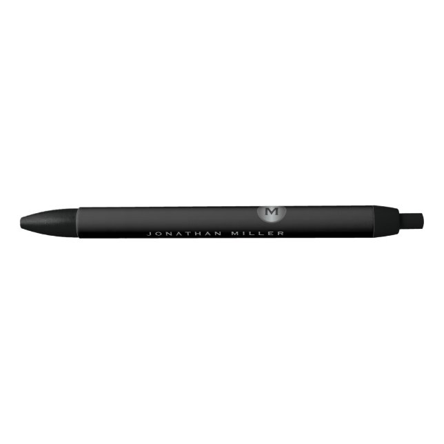 Stylo Noir Monogramme minimal en argent noir (Devant)