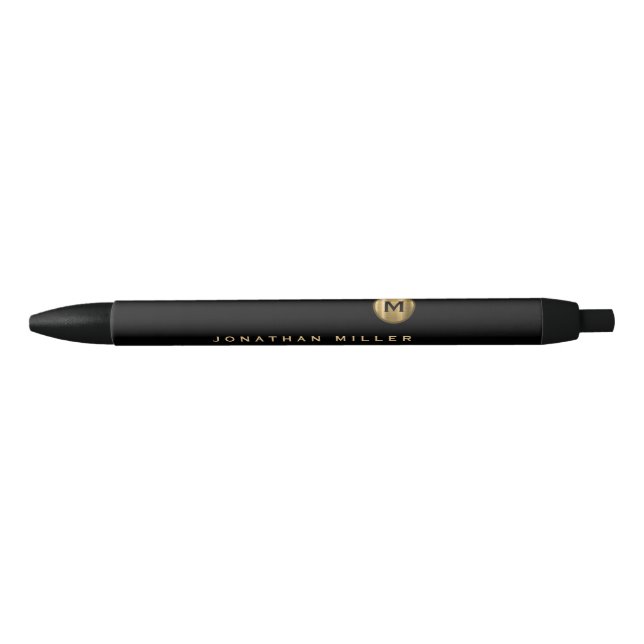 Stylo Noir Monogramme minimal en or noir (Devant)