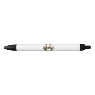 Stylo Noir Monogramme moderne élégant Nom Black Gold Script