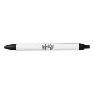 Stylo Noir Monogramme moderne élégant Nom noir Gris noir Scri