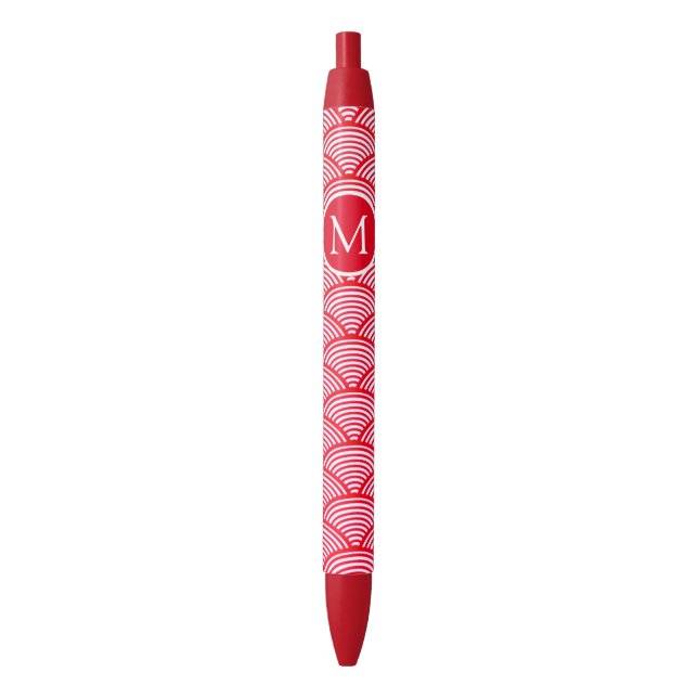 Stylo Noir Monogramme Motif de pétoncle rouge et blanc (devant Vertical)