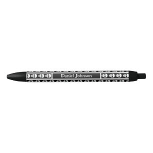 Stylo Noir Monogramme Motif du crâne d'Halloween noir et blan