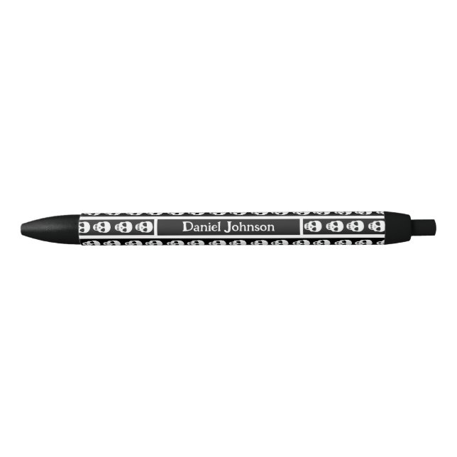 Stylo Noir Monogramme Motif du crâne d'Halloween noir et blan (Devant)