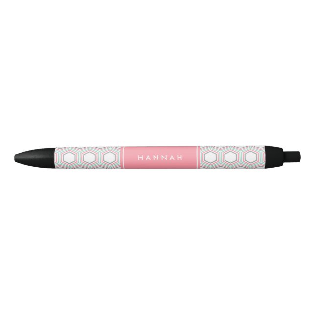 Stylo Noir Monogramme Motif géométrique de la menthe (Devant)