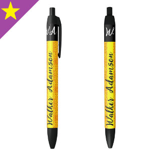 Stylo Noir Monogramme Or Moderne Nom, Chic tendance et aborda