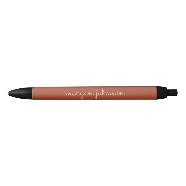 Stylo Noir Monogramme tendance | Orange brûlé + Nom du script (Devant)