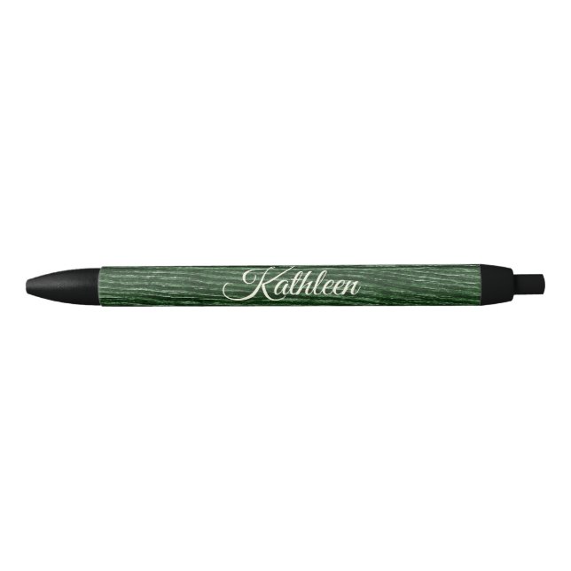 Stylo Noir Monogramme vert en bois rustique (Devant)