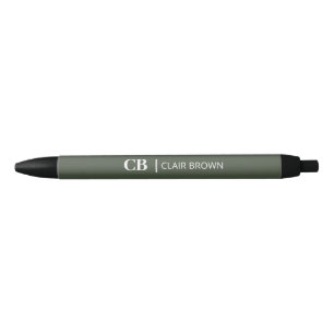 Stylo Noir Monogramme vert forêt élégant moderne