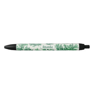Stylo Noir monogramme vintage fleuri vert toile jouy