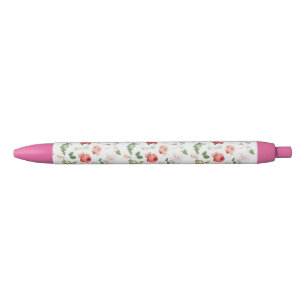 Stylo Noir Motif à fleurs, Rose