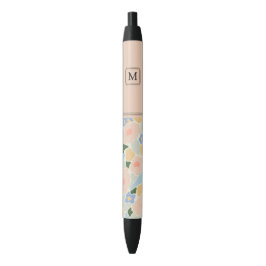 Stylo Noir Motif à fleurs rose clair de Monogram Pastel