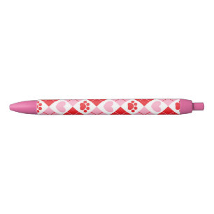 Stylo Noir Motif à motifs de losanges rouge et rose