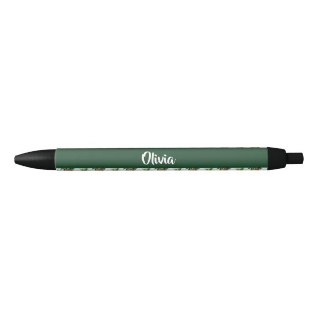 Stylo Noir Motif ananas sur blanc (Devant)