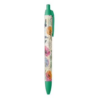 Stylo Noir Motif aquarelle botanique côtier coloré
