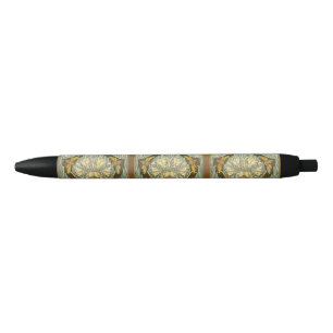 Stylo Noir Motif Art Nouveau de lys et d'insectes de couleur