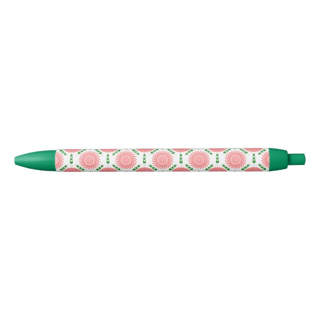 Stylo Noir motif aux fleurs roses (Devant)
