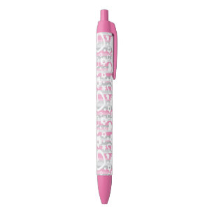 Stylo Noir Motif avec des coeurs et des fleurs