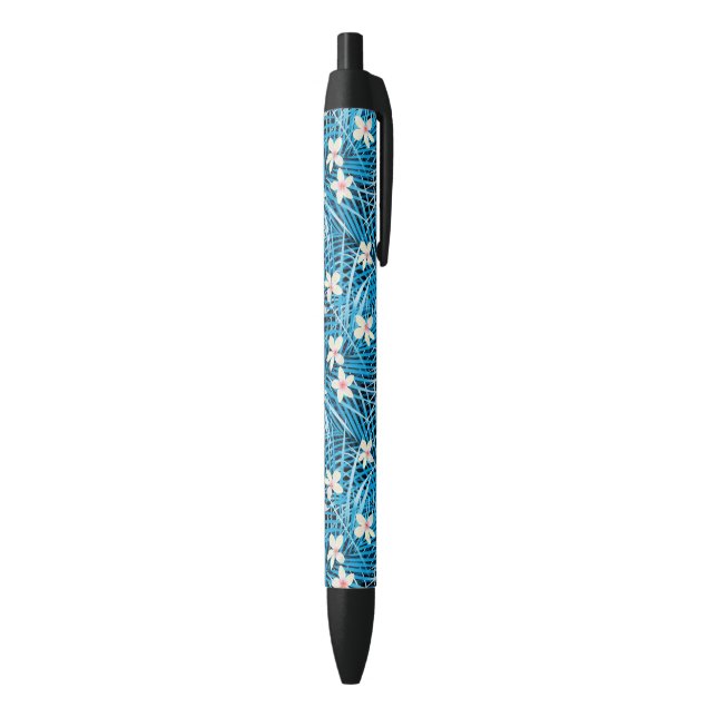 Stylo Noir Motif bleu Feuille (Bas (Vertical))