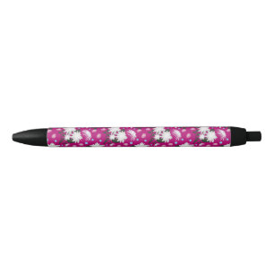 Stylo Noir Motif botanique élégant à fleurs blanches