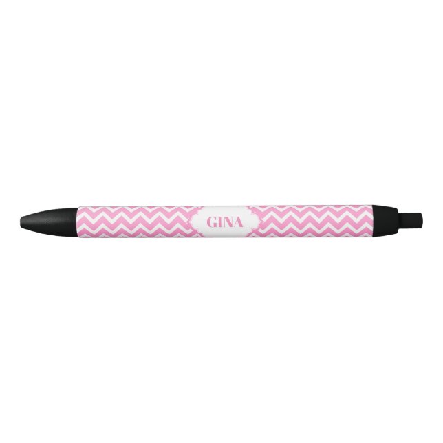 Stylo Noir Motif Chevron rose et blanc monogramme (Devant)