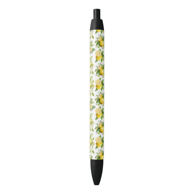 Stylo Noir Motif citron, Fleurs de citron, Feuilles, Citrus (devant Vertical)