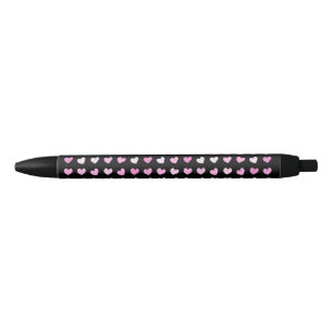 Stylo Noir Motif Coeurs roses