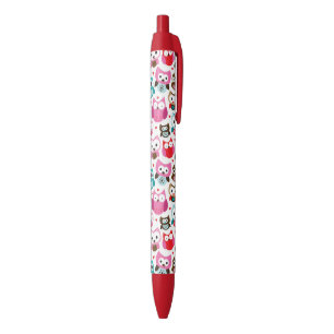 Stylo Noir motif coloré de hibou