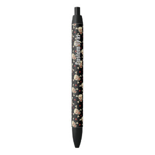 Stylo Noir Motif crâne avec coeur