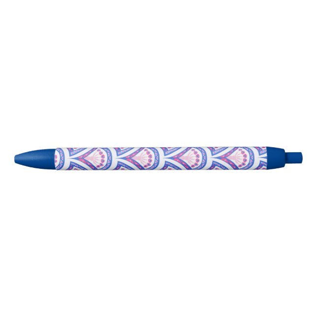 Stylo Noir motif damassé floral bleu (Devant)