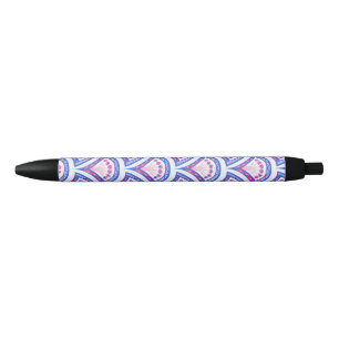 Stylo Noir motif damassé floral bleu