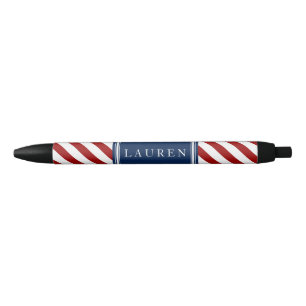 Stylo Noir Motif de bandes rouge et bleu
