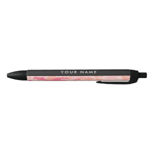 Stylo Noir Motif de camouflage rose, Votre nom, Personnaliser