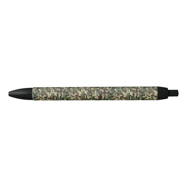 Stylo Noir Motif de camouflage vert, noir et marron (Devant)